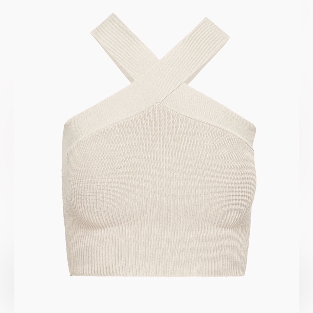Tan Ribbed Cross-Front Crop Top - Picture 7 of 8